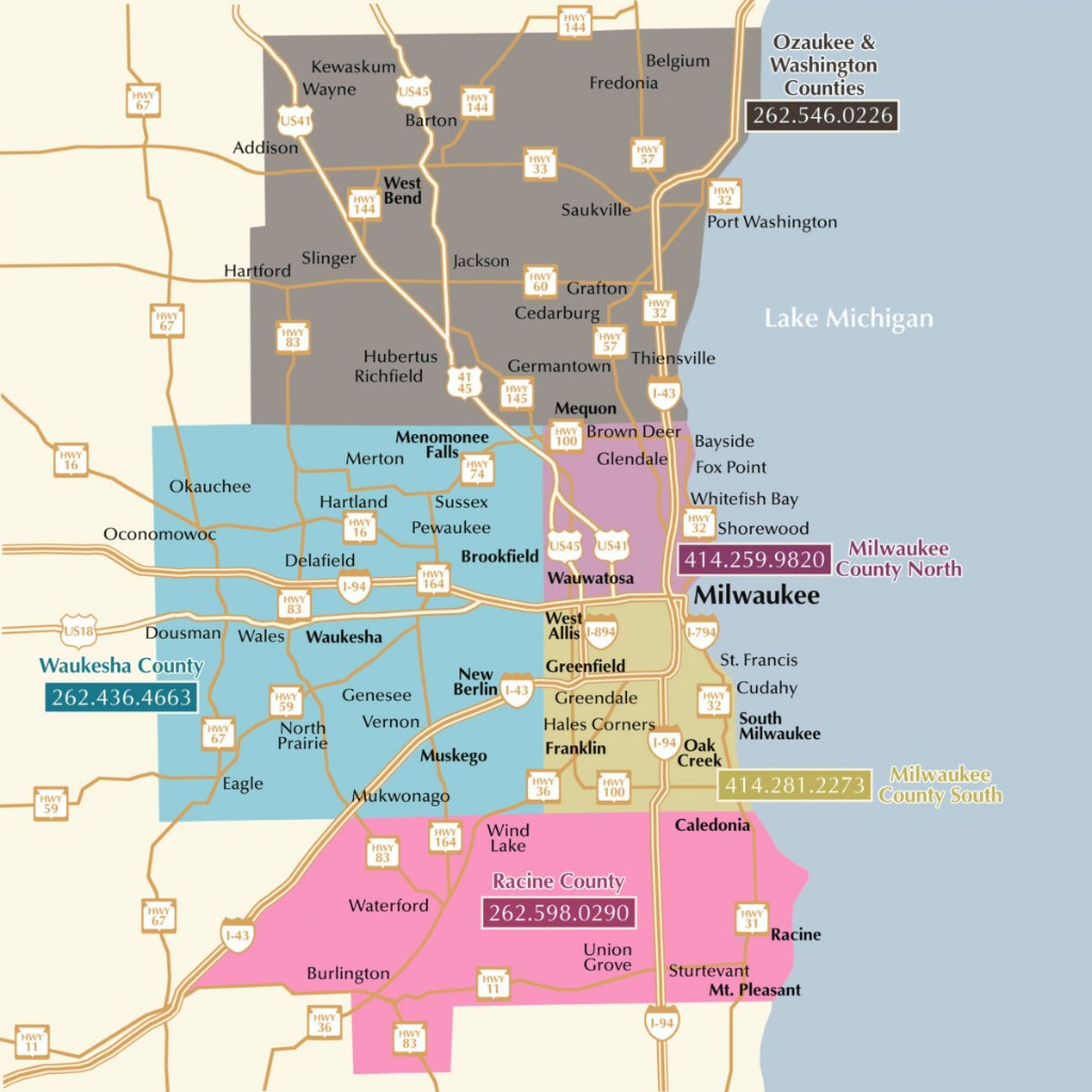 Senior care service areas in Milwaukee and surrounding regions